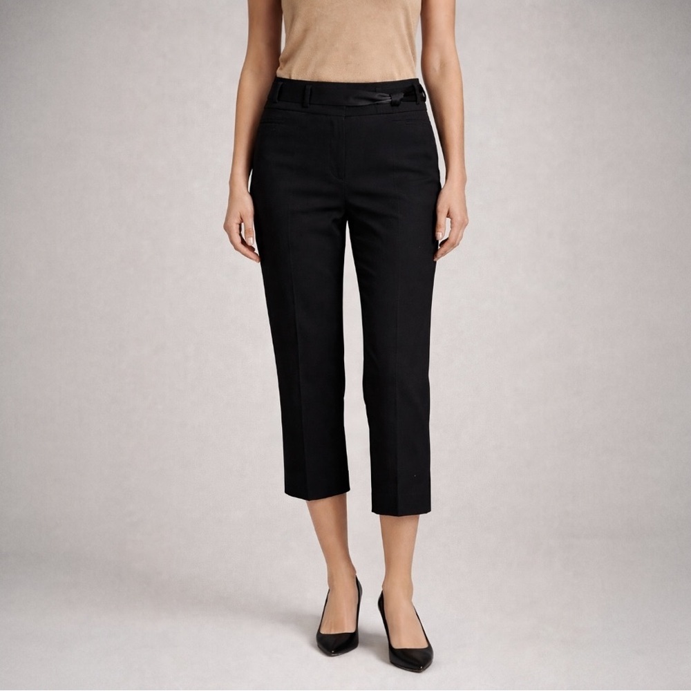 INC Women’s Black Cropped Cotton Stretch Twill Pants with Ribbon Belt, Size 14
